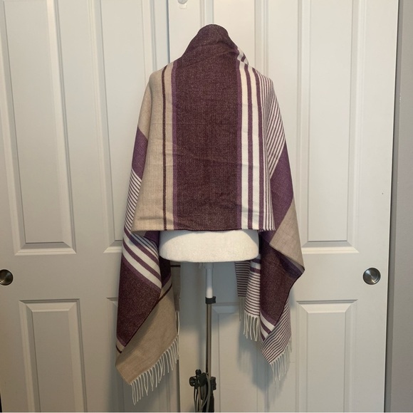 Calvin Klein CK Plum Wine Tan Stripe Oversized Scarf Blanket Shawl SOFT 78x24” - Picture 8 of 16